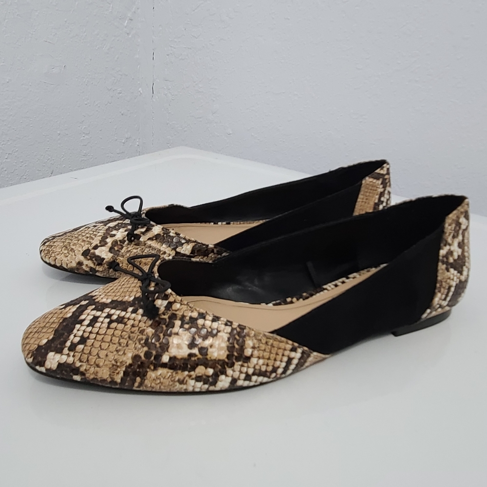 Zara Trafaluc Snakeskin Faux Suede Bow Flats - Picture 1 of 11